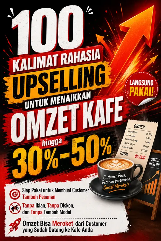 Cover ebook 100 Kalimat Rahasia Upselling Untuk Menaikkan Omzet Kafe